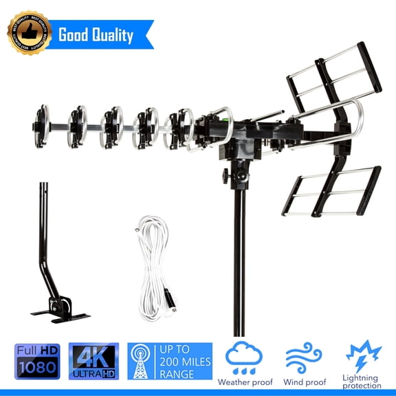 Five Star Outdoor TV Antenna with Long Range Reception, VHF UHF Support, Roof Mount Ready, Black