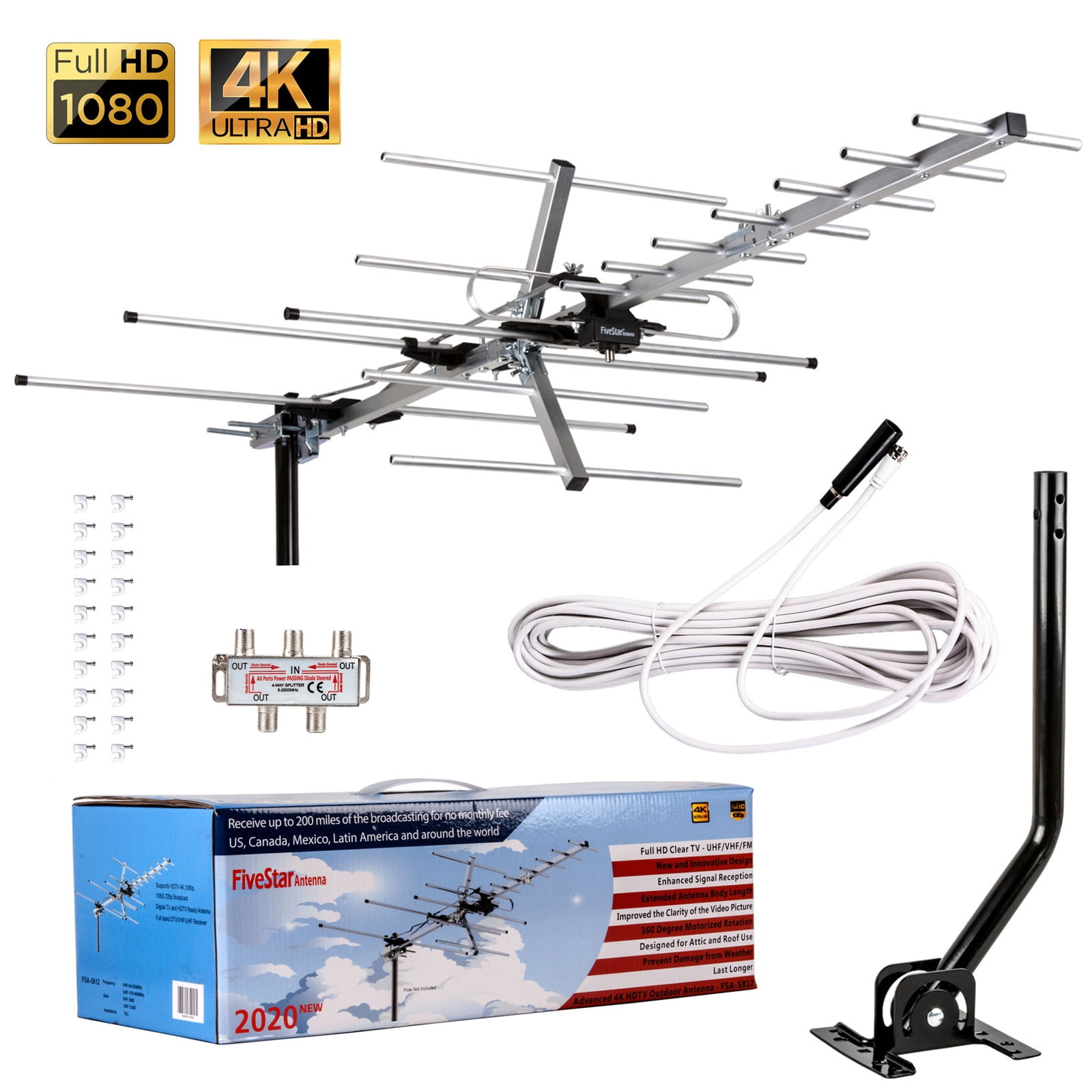 FIVE STAR Yagi Outdoor Tv Antenna with Mounting/40 ft Cable, with 200 Miles Reception Range