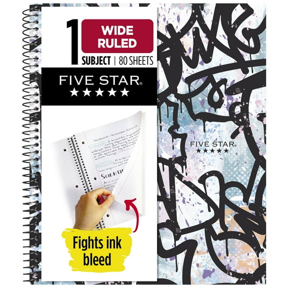 Five Star Paint the Town Notebook, 1 Subject, Wide Ruled, 8" x 10.5", Graffiti (930039FA-WMT)