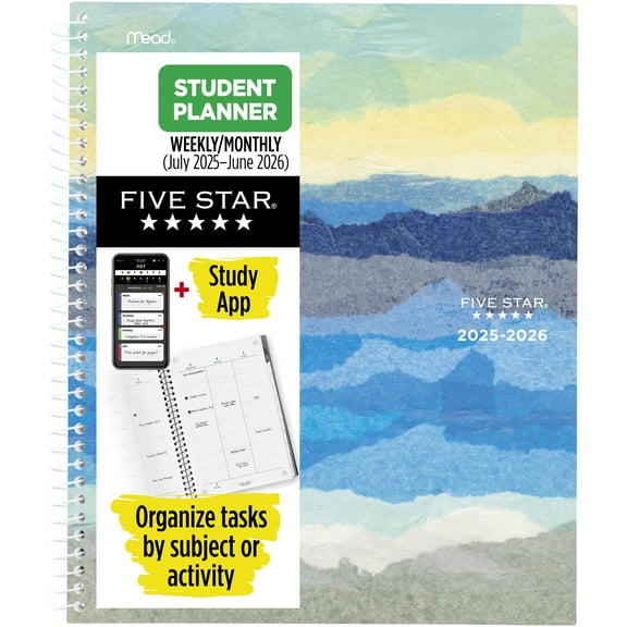 Five Star Paperscapes Academic 2025-2026 Weekly Monthly Student Planner Plus