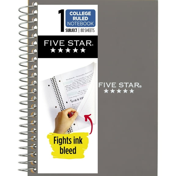 Five Star Personal Spiral Notebook, College Ruled, 4.375" x 7", Gray