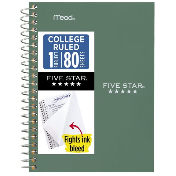 Five Star Personal Spiral Notebook, College Ruled, 4.375" x 7", Seaglass Green