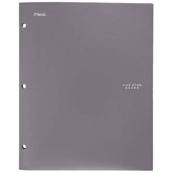 Five Star Plastic Folder 2-Pocket Stay-Put 11.75" x 9.5" Grey