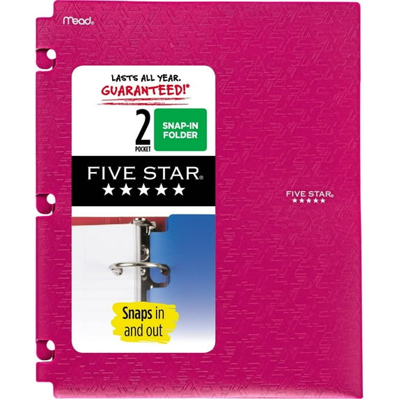 Five Star Poly Portfolio Snap In 2 Pocket Raspberry Pink
