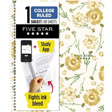 Five Star Pretty Prairie Notebook Plus Study App, 1 Subject, College Ruled, 8.5" x 11" (820217FB-WMT)