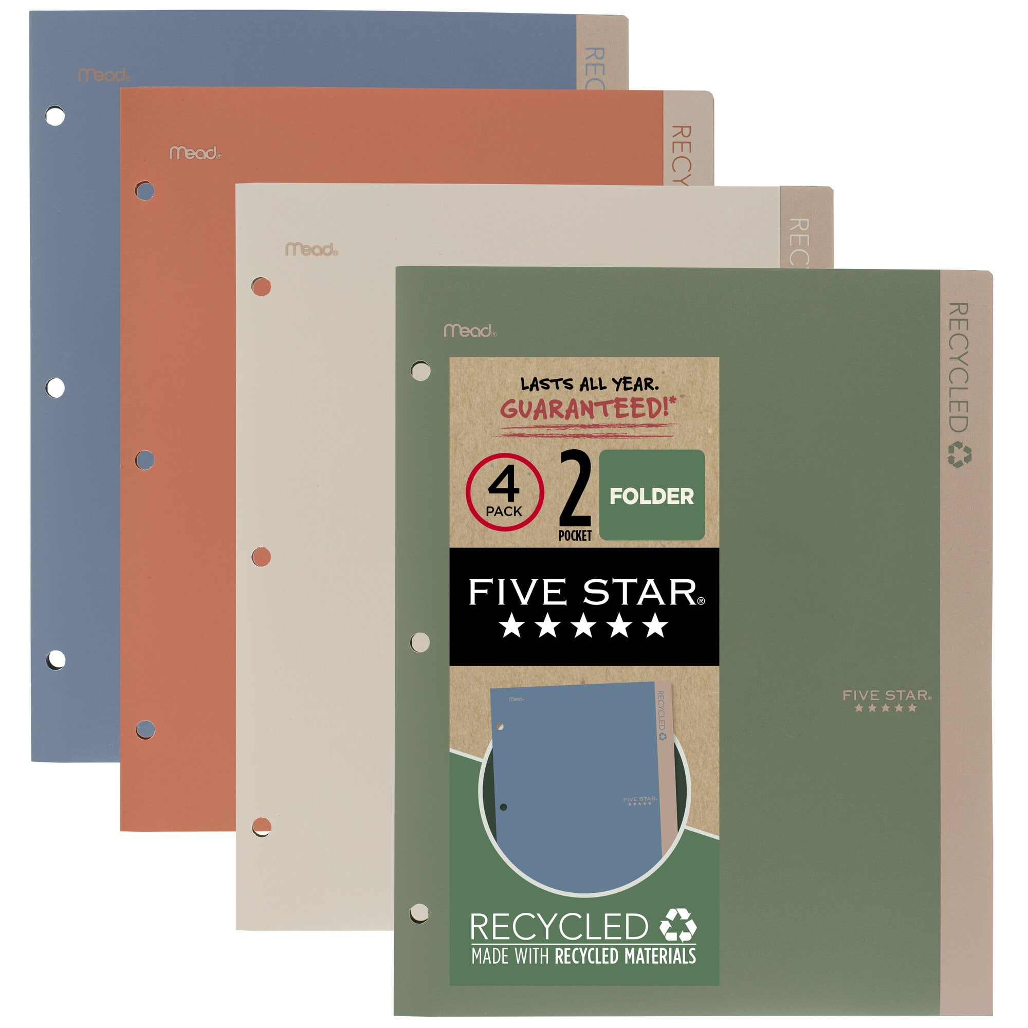Five Star 2-Pocket Folder, 4 Pack, Plastic, Hole Punched, Holds