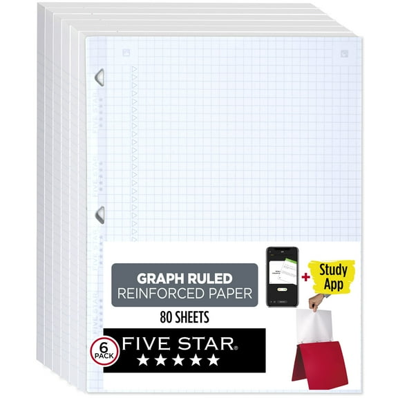 Five Star Reinforced Filler Paper Plus Study App Graph Ruled 8 12 x 11 80