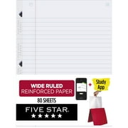 Five Star Reinforced Filler Paper, Wide Ruled, 8" x 10.5", 80 Sheets/Pack (150002-WMT)