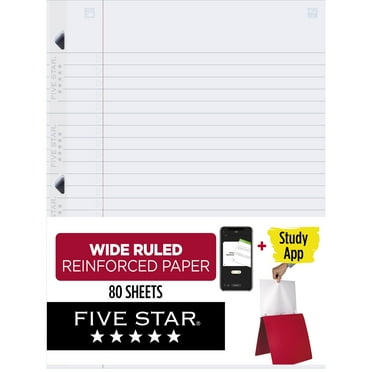 Five Star Reinforced Filler Paper, Wide Ruled, 8" x 10.5", 80 Sheets/Pack (150002-WMT)