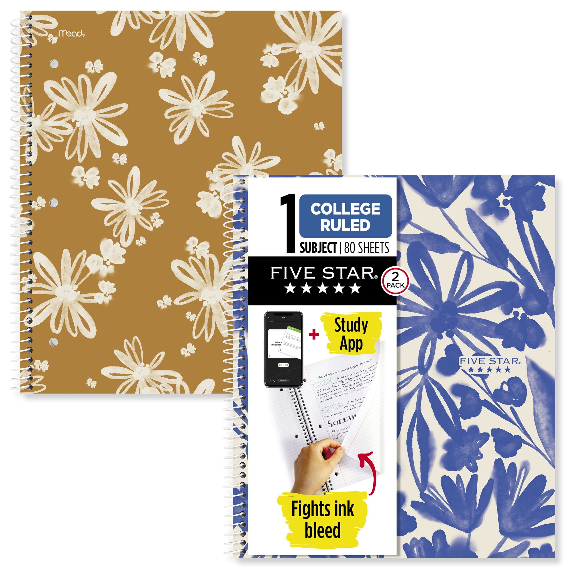 Five Star Soft Petals Spiral Notebook Plus Study App 1 Subject College Ruled 8