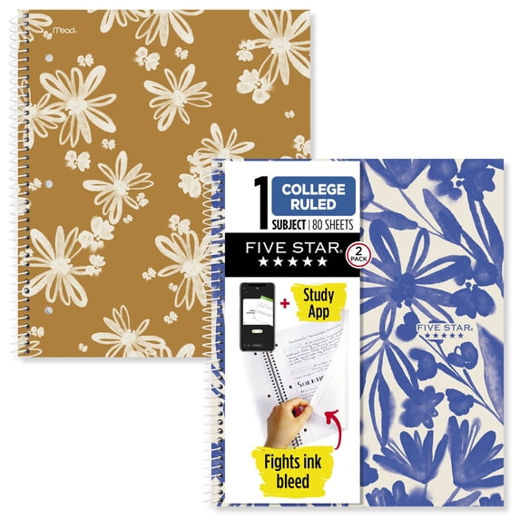 Five Star Soft Petals Spiral Notebook + Study App, 1 Subject, College Ruled, 8.5" x 11"