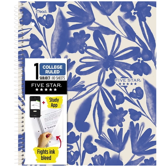 Five Star Soft Petals Spiral Notebook Plus Study App 1 Subject College Ruled 8