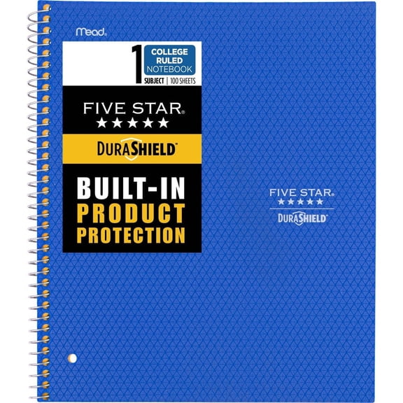 Five Star DuraShield 1 Subject College Ruled Spiral Notebook, Cobalt Blue
