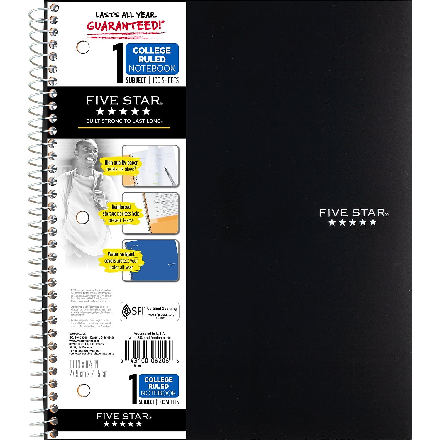 Five Star Spiral Notebook + Study App, 6 Pack, 1-Subject, College Ruled  Paper, Fights Ink Bleed, Water Resistant Cover, 8-1/2 x 11, 100 Sheets,  Color Will Vary (38052)