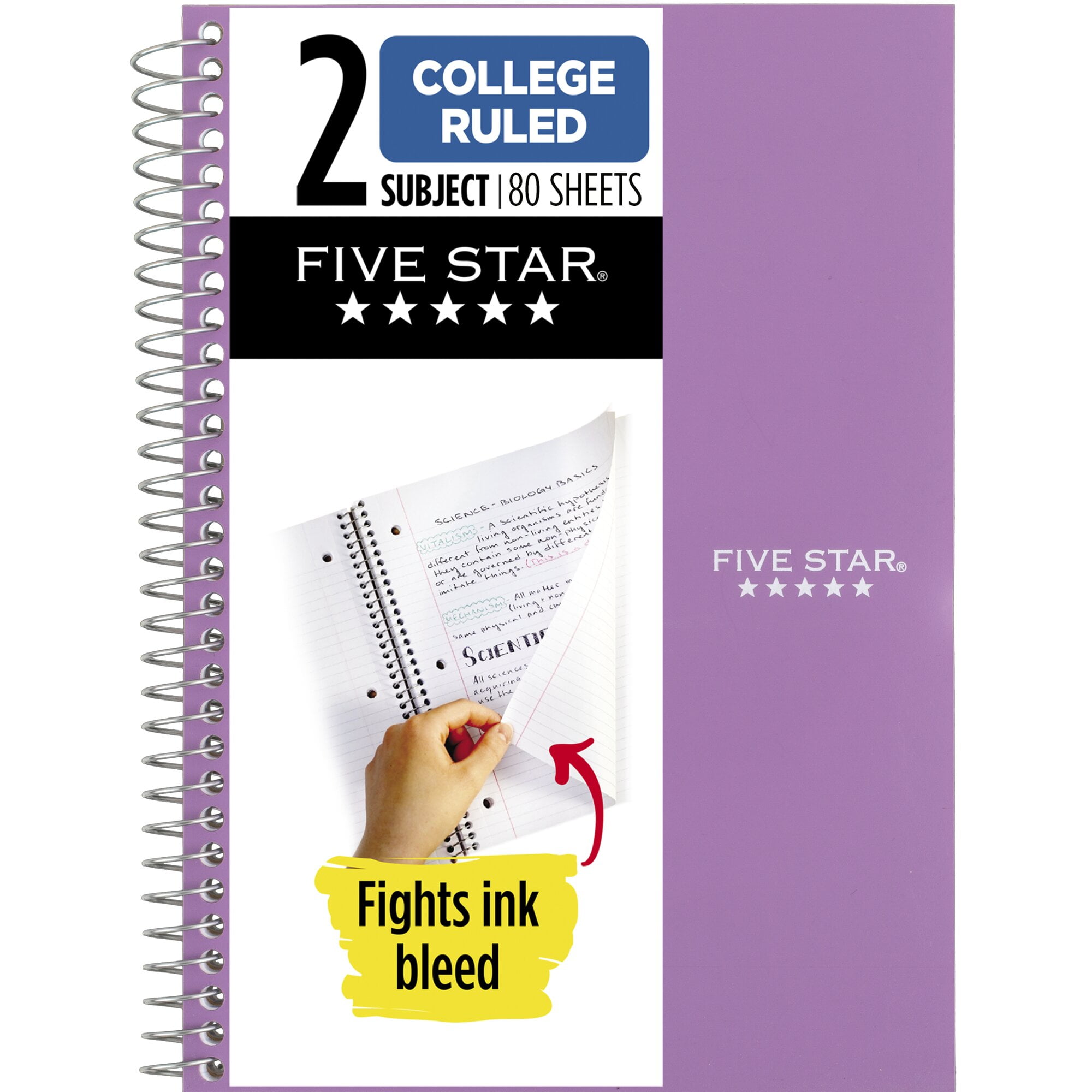 Five Star Spiral Notebook, 2 Subject, College Ruled, 9 1/2" x 6" 80 Sheets, Amethyst Purple (840029CF1-ECM) New Model