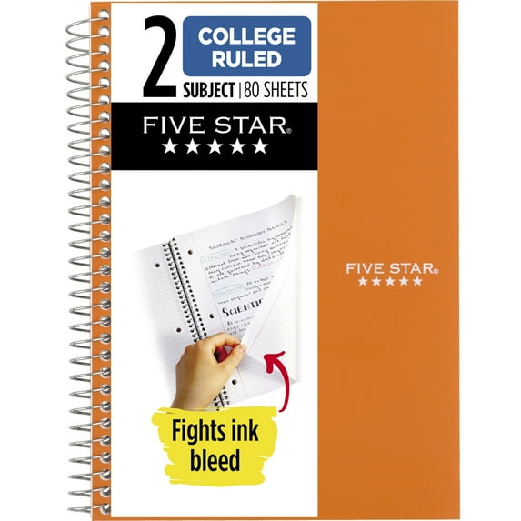 Five Star Spiral Notebook, 2 Subject, College Ruled, 6" x 9.5", Sedona Orange