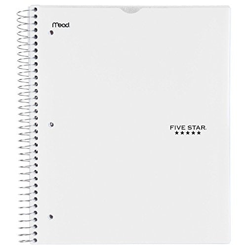 Five Star Spiral Notebook, 3 Subject, College Ruled Paper, 150 Sheets, 11" x 8-1/2", Customizable Cover, White (38006)