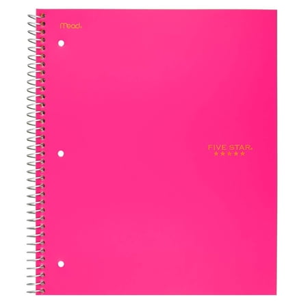 Five Star Spiral Notebook, 5 Subject, Wide Ruled Paper, 200 Sheets, 10-1/2" x 8", Pink (73471)