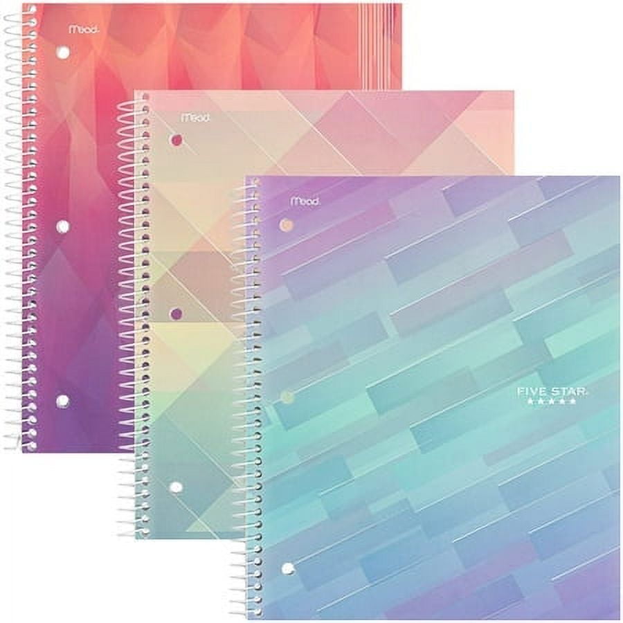 Five Star Spiral Notebook 8.5 x 11-1 Subject - College Ruled - Cute Designs Bright Colors - 3 Pack