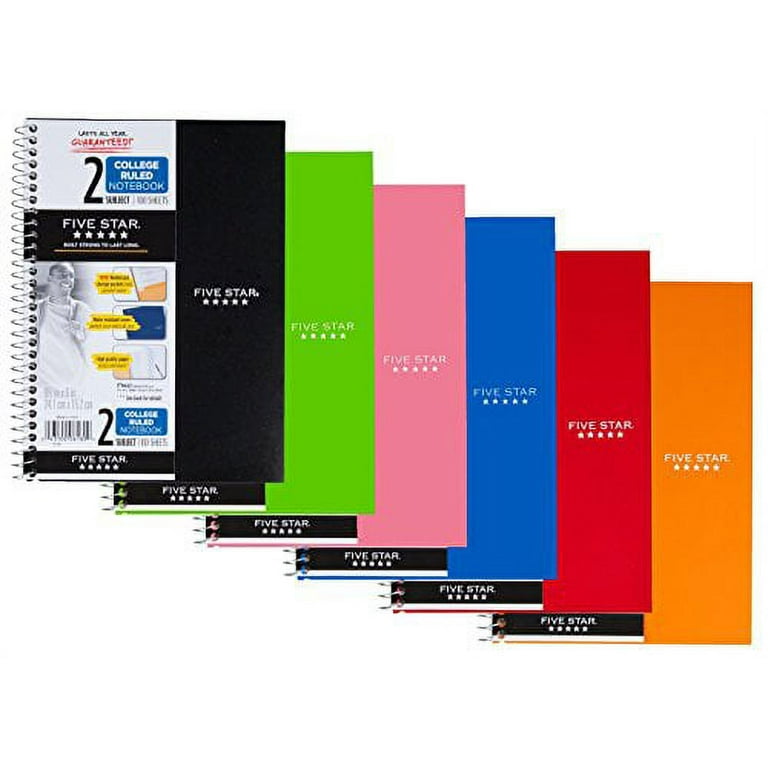 Five Star Wirebound Notebook, 2 Subjects, College Rule, Assorted Color  Covers, 9.5 x 6.5, 100 Sheets (06180)