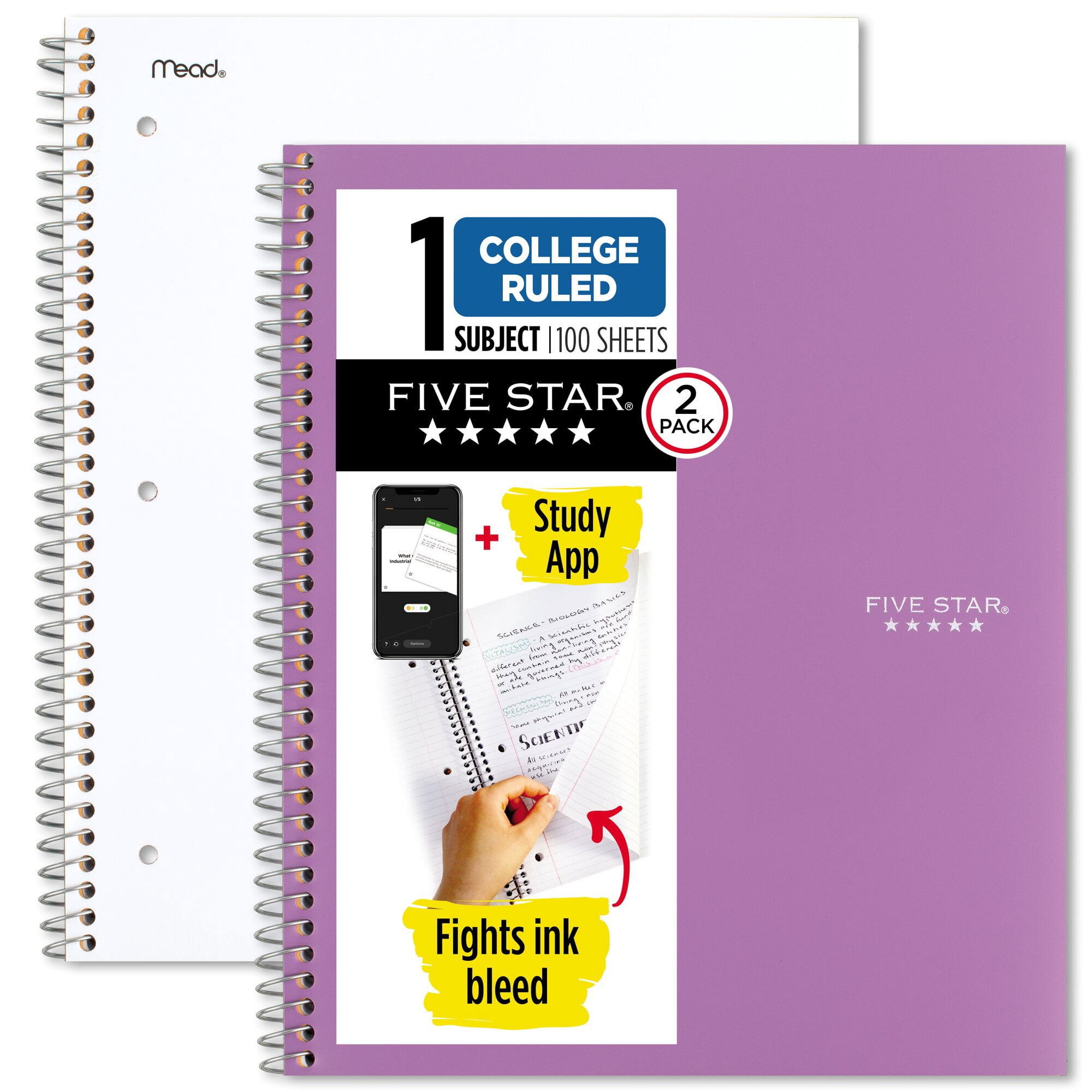 Five Star Spiral Notebook + Study App, 1 Subject, College Ruled, 8.5