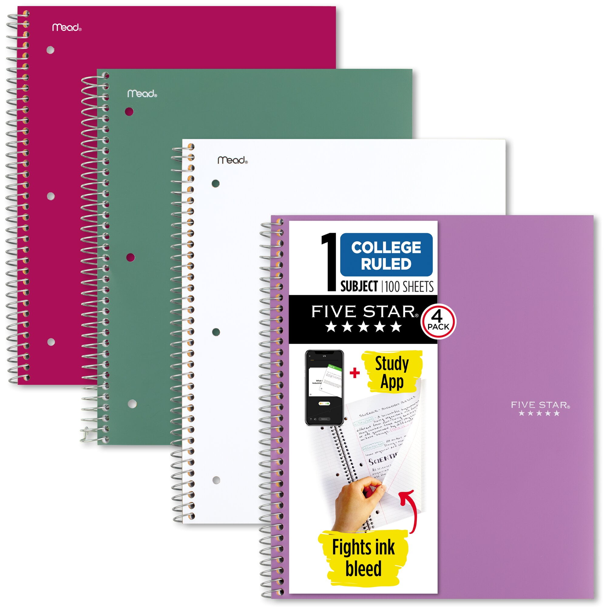 Five Star Spiral Notebook Plus Study App 1 Subject College Ruled 8 12 x 11 4