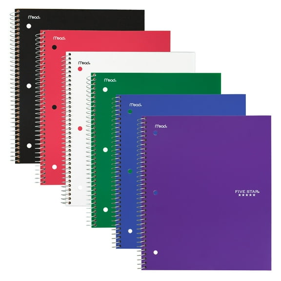 Five Star Spiral Notebook + Study App, 1 Subject, College Ruled, 8.5" x 11", 6 Pack