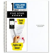 Five Star 1 Subject College Ruled Notebook Plus Study App, 8.5" x 11", White, Poly, Spiral, 100 Sheets