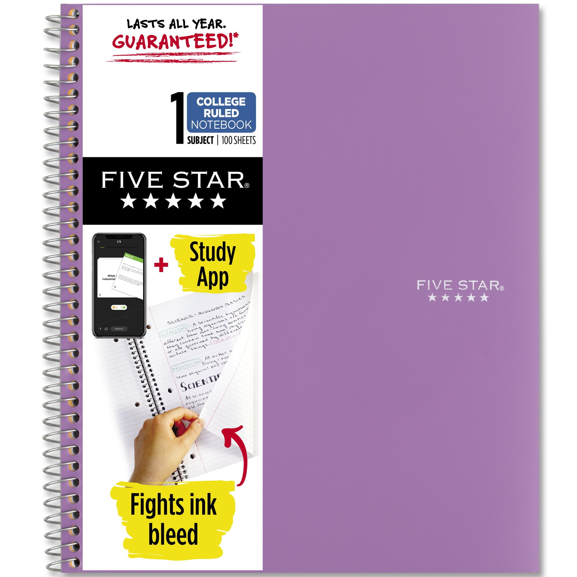 Five Star Spiral Notebook Plus Study App 1 Subject College Ruled 8 12 x 11