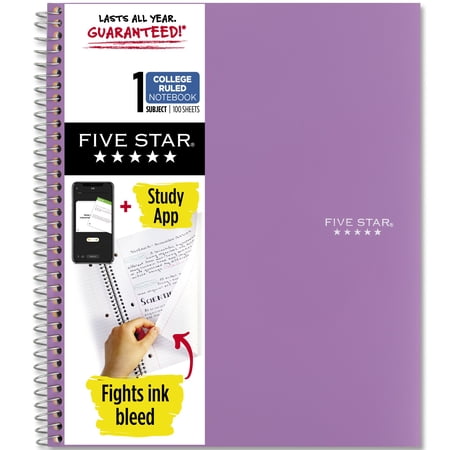Five Star Spiral Notebook Plus Study App 1 Subject College Ruled 8 12 x 11