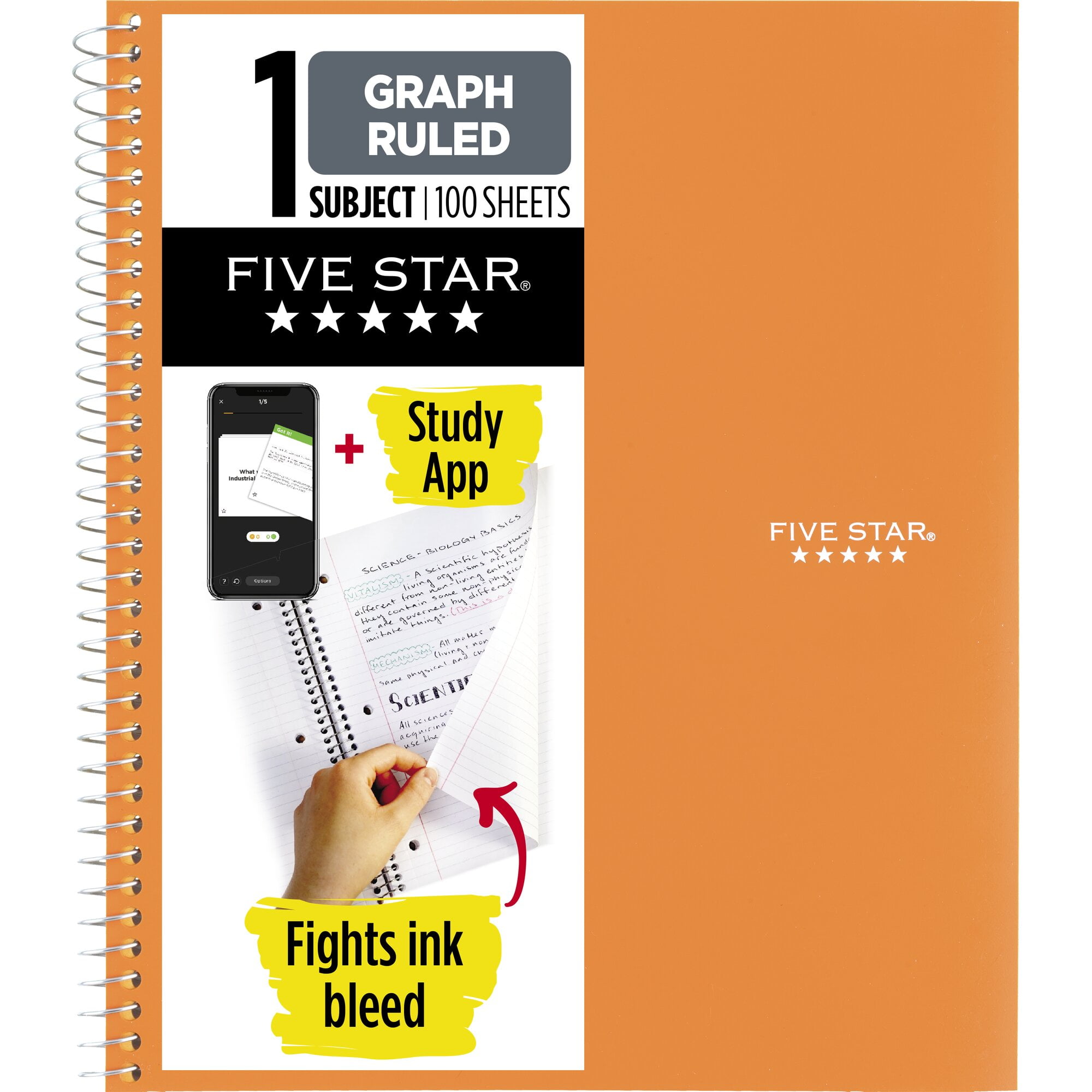 Five Star Spiral Notebook Plus Study App 1 Subject Graph Ruled 8 12 x 11 Sedona