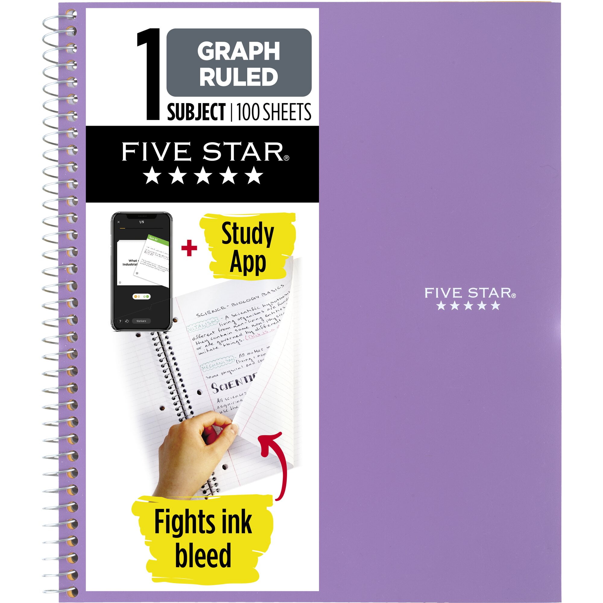 Five Star Spiral Notebook Plus Study App 1 Subject Graph Ruled 8 12 x 11