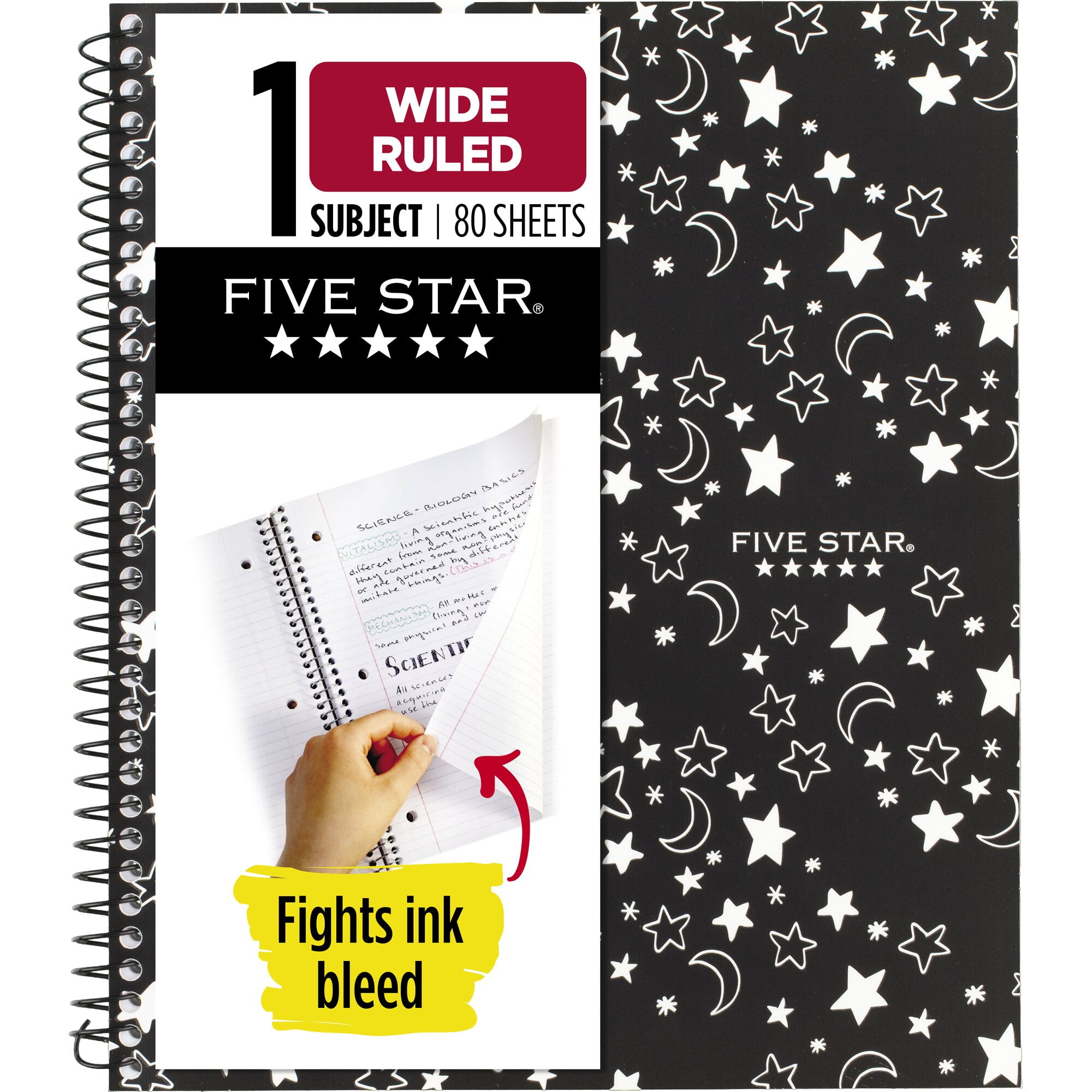 Five Star Spiral Notebook Plus Study App 1 Subject Wide Ruled 8 x 10 12 Glow -