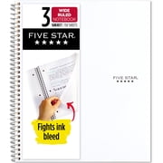 Five Star Spiral Notebook + Study App, 3 Subject, College Ruled, 8.5" x 11", White