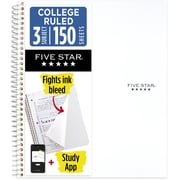 Five Star Spiral Notebook + Study App, 3 Subject, College Ruled, 8.5 x 11, White