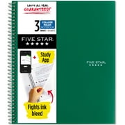Five Star 3 Subject College Ruled Notebook Plus Study App, 8.5" x 11", Forest Green, Poly, Spiral, 150 Sheets