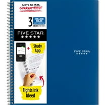 Five Star 3 Subject College Ruled Notebook Plus Study App, 8.5" x 11", Pacific Blue, Poly, Spiral, 150 Sheets