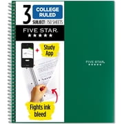 Five Star Spiral Notebook + Study App, 3 Subject, College Ruled, 8.5" x 11"