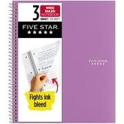 Five Star Spiral Notebook + Study App, 3 Subject, Wide Ruled, 8" x 10.5", Amethyst