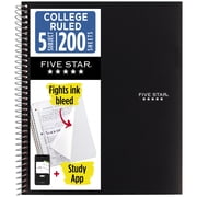 Five Star Spiral Notebook + Study App, 5 Subject, College Ruled, 8.5" x 11", Black