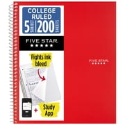 Five Star Spiral Notebook + Study App, 5 Subject, College Ruled, 8.5" x 11", Fire Red