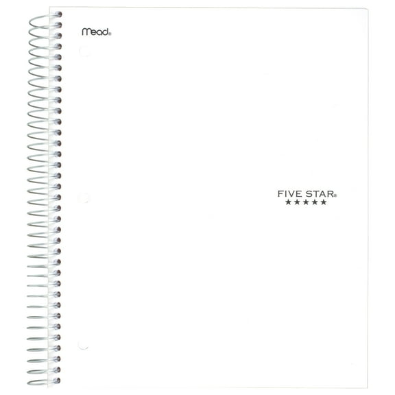 Five Star Spiral Notebook + Study App, 5 Subject, College Ruled, 8.5" x 11", White