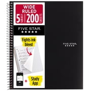 Five Star Spiral Notebook + Study App, 5 Subject, Wide Ruled, 8" x 10.5", Black