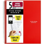 Five Star Spiral Notebook Plus Study App 5 Subject Wide Ruled 8 x 10 12 Fire Red