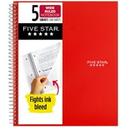 Five Star Spiral Notebook + Study App, 5 Subject, Wide Ruled, 8" x 10.5", Fire Red