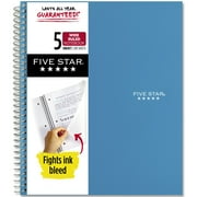 Five Star 5 Subject Wide Ruled Notebook Plus Study App, 8" x 10.5", Tidewater Blue, Poly, Spiral, 200 Sheets
