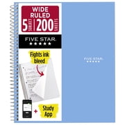 Five Star® Spiral Notebook Plus Study App, 5 Subject, Wide Ruled, 8 x 10 1/2, Sky Blue