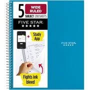 Five Star Spiral Notebook + Study App, 5 Subject, Wide Ruled, 8" x 10.5"