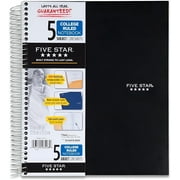 Five Star Spiral Notebook + Study App, 5 Subject, College Ruled Paper, 11" X 8-1/2", 200 Sheets, Black, 1 Count 72081