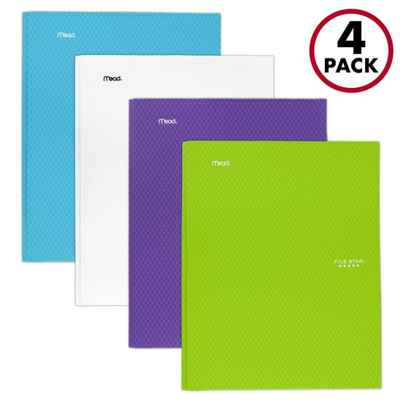 Five Star Stay-Put Plastic Pocket and Prong Folder 4 Pack Tidewater Blue White